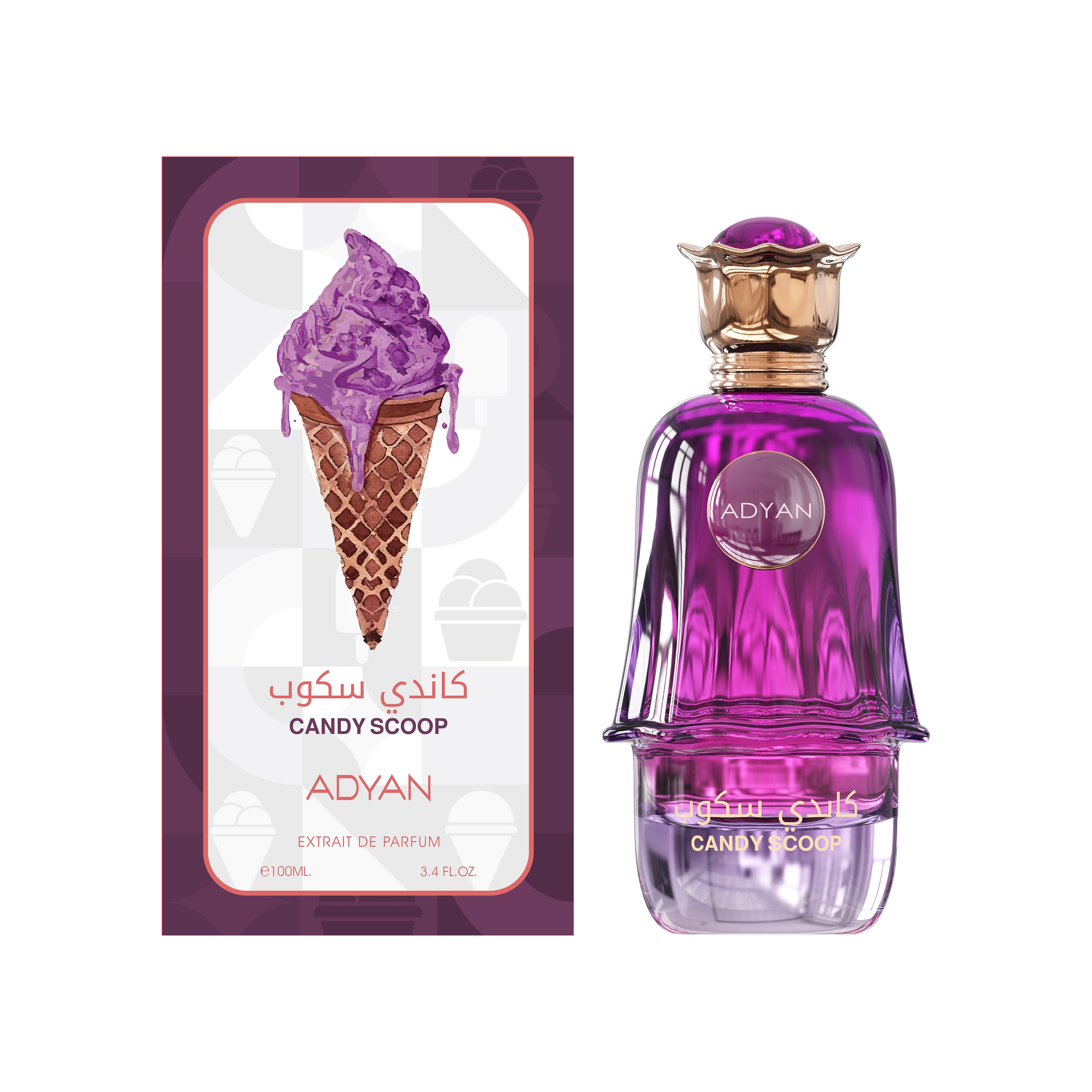 Adyan Candy Scoop perfume bottle and packaging on a white background