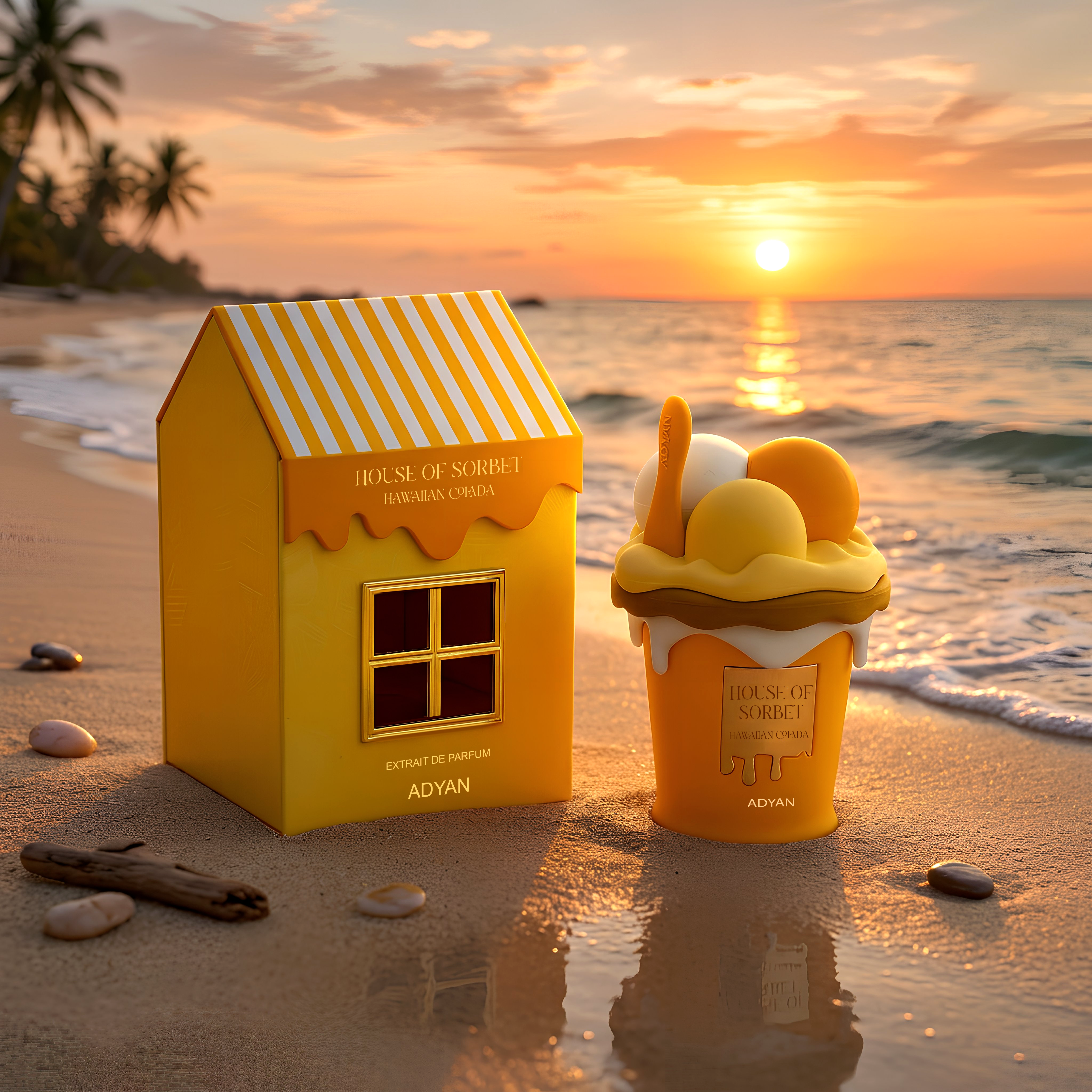 Adyan House of Sorbet Hawaiian Colada Eau De Parfum tropical coconut fruity fragrance inspired by Hawaiian beaches and island sunsets