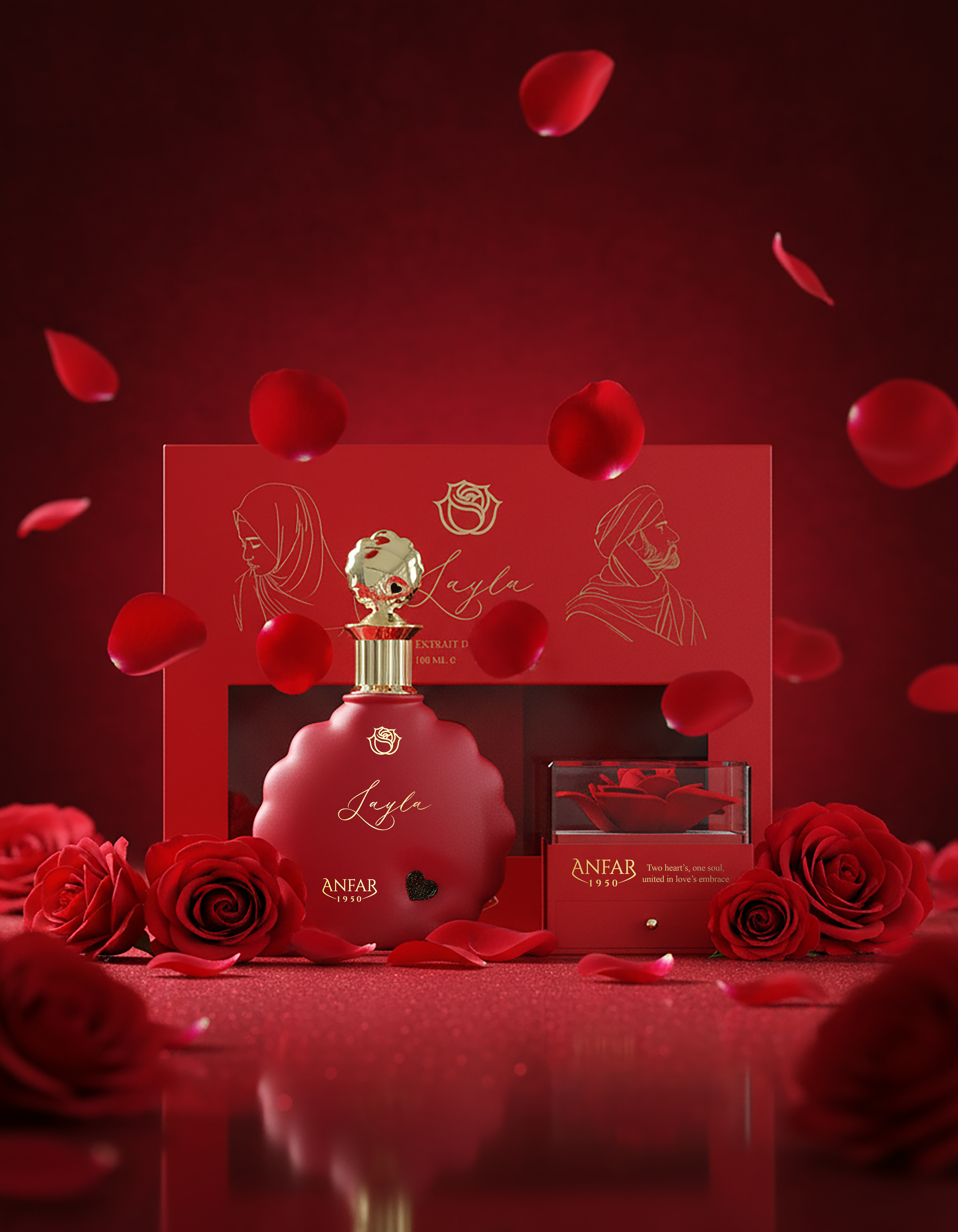 ANFAR 1950 Layla Gift Set – With Preserved Red Rose & “I Love You” Necklace