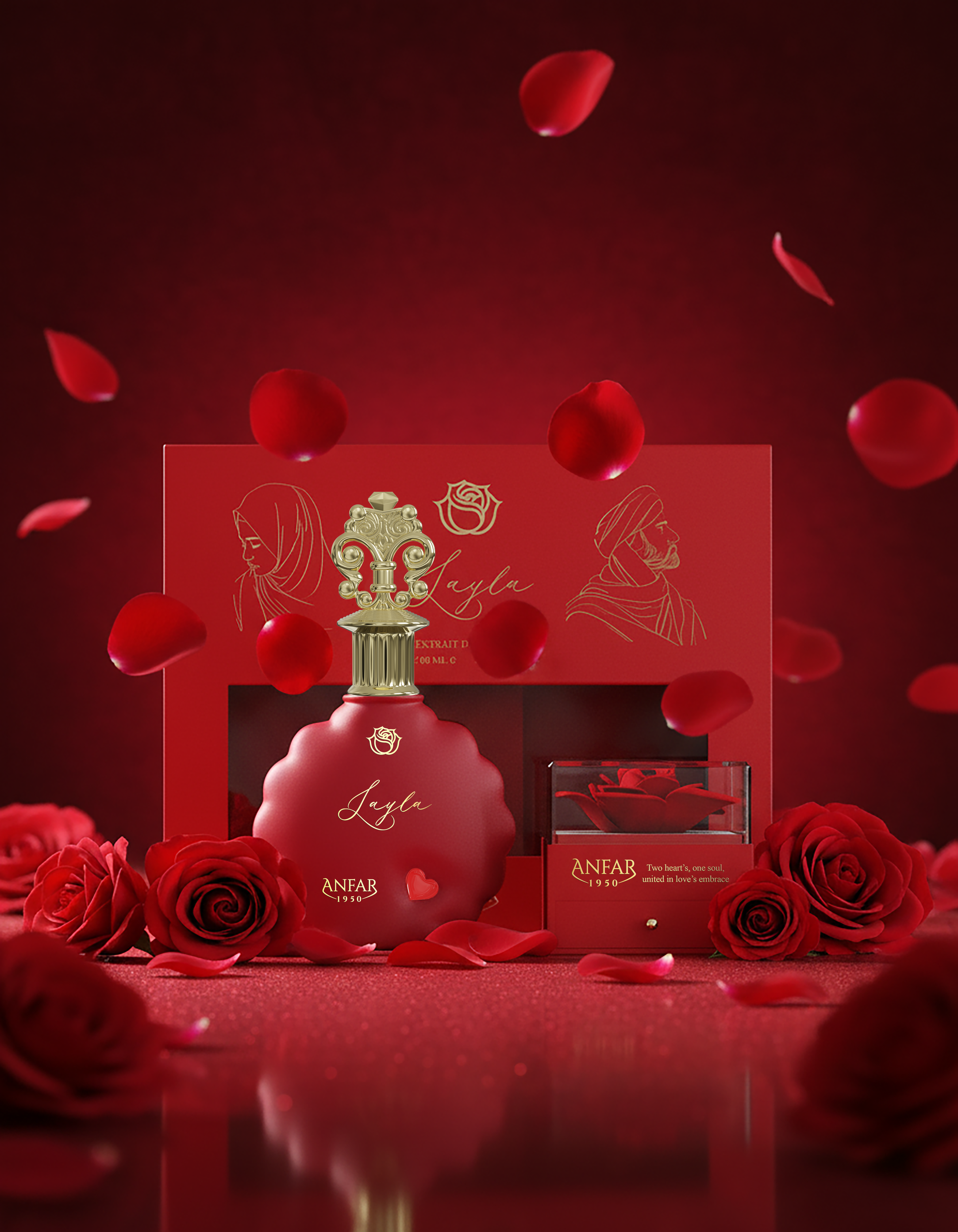 ANFAR 1950 Layla Gift Set – With Preserved Red Rose & “I Love You” Necklace