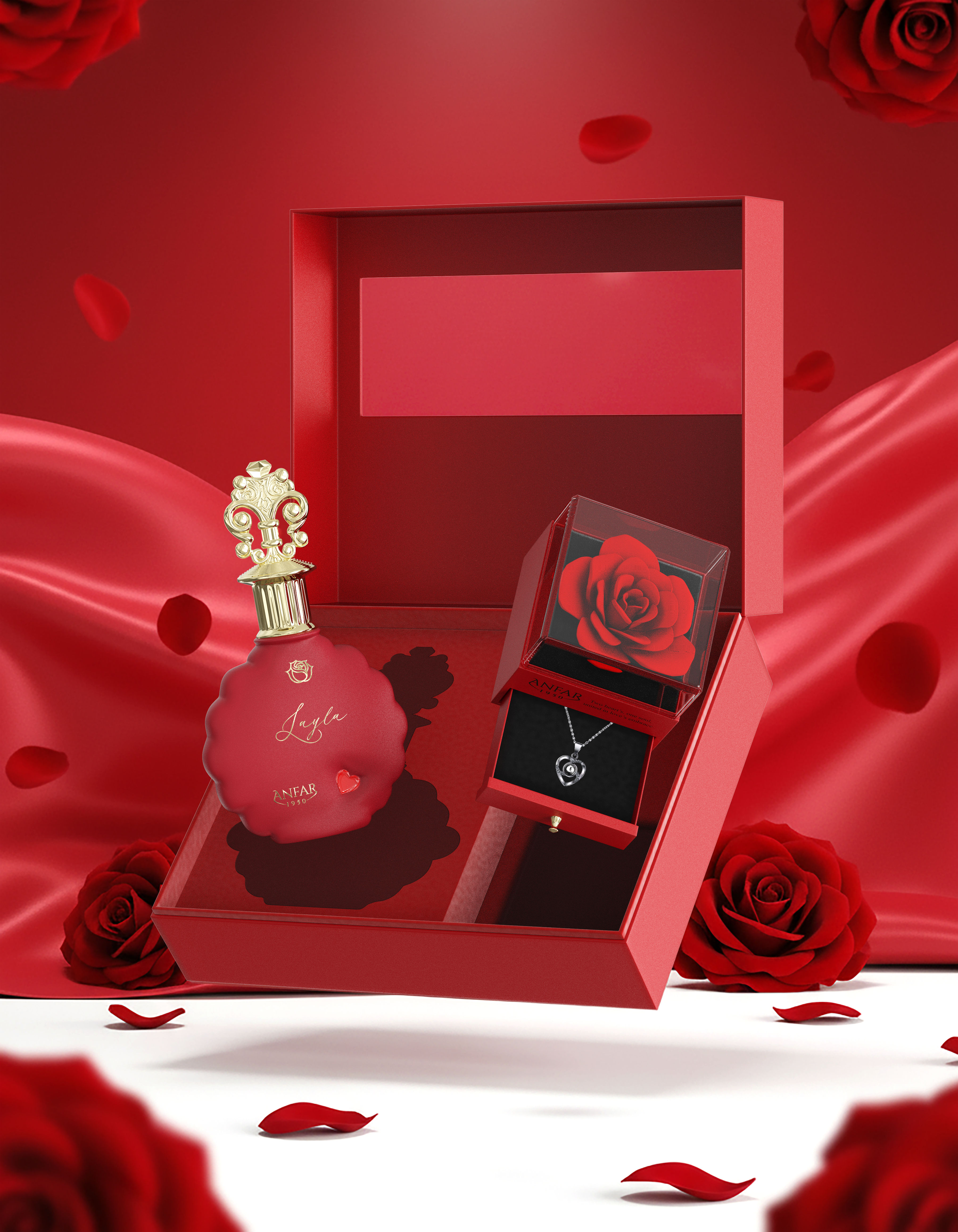 ANFAR 1950 Layla Gift Set – With Preserved Red Rose & “I Love You” Necklace