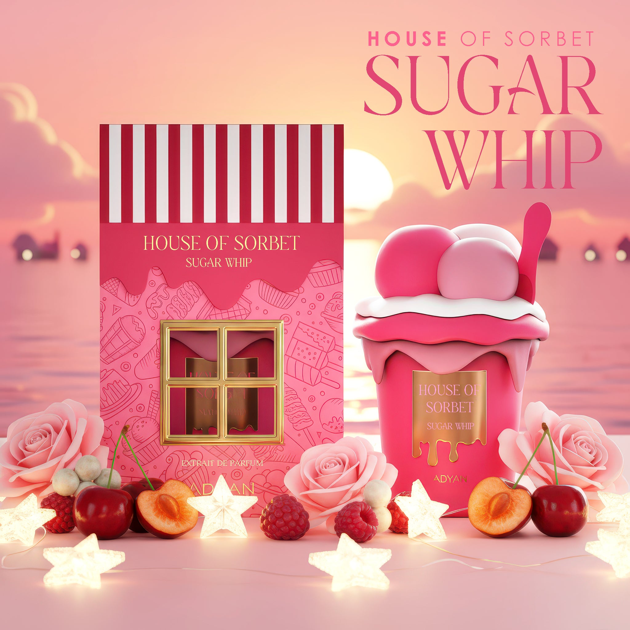 House of Sorbet Sugar Whip perfume by Adyan featuring strawberry, whipped cream, white musk, vanilla absolute and ambroxan notes