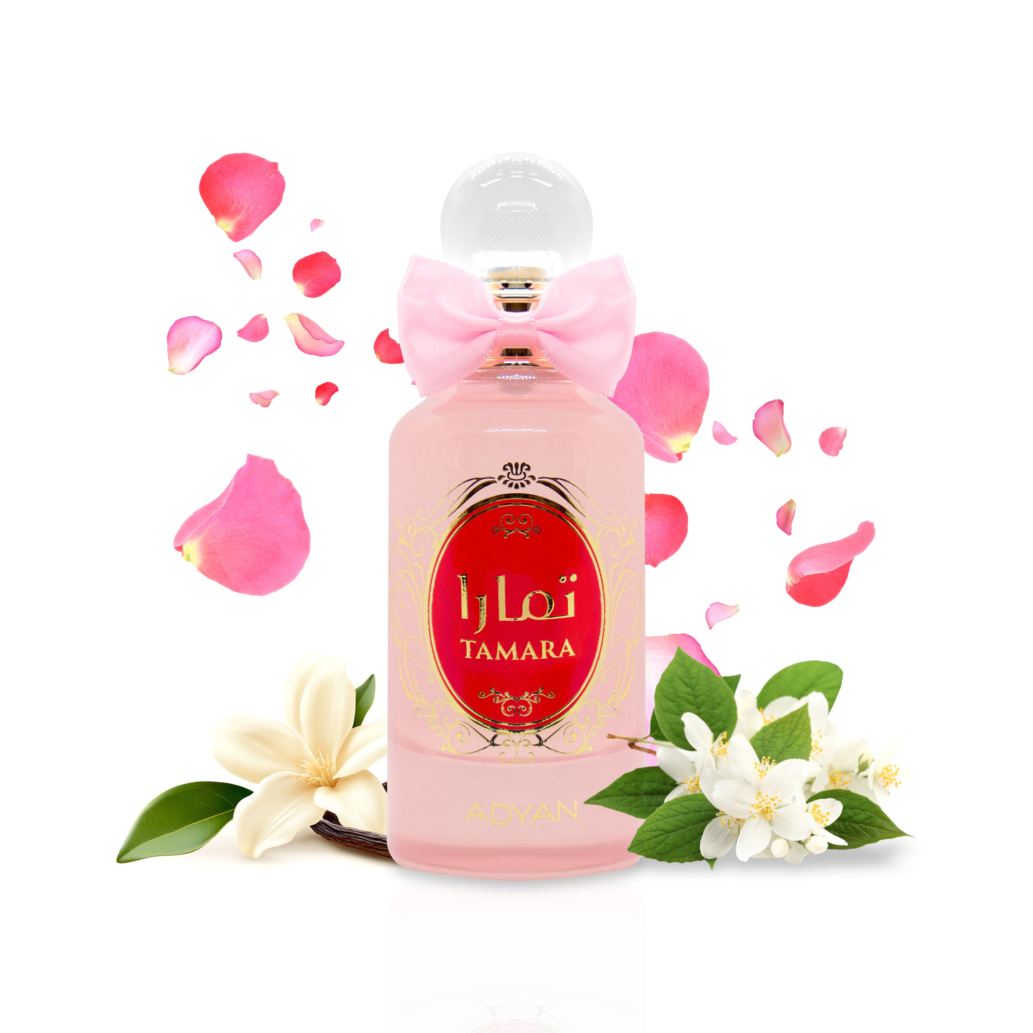 Adyan Tamara Eau DeParfum 100ml floral fruity gourmand perfume for women with rose, pear, black currant, praline, vanilla and tonka bean